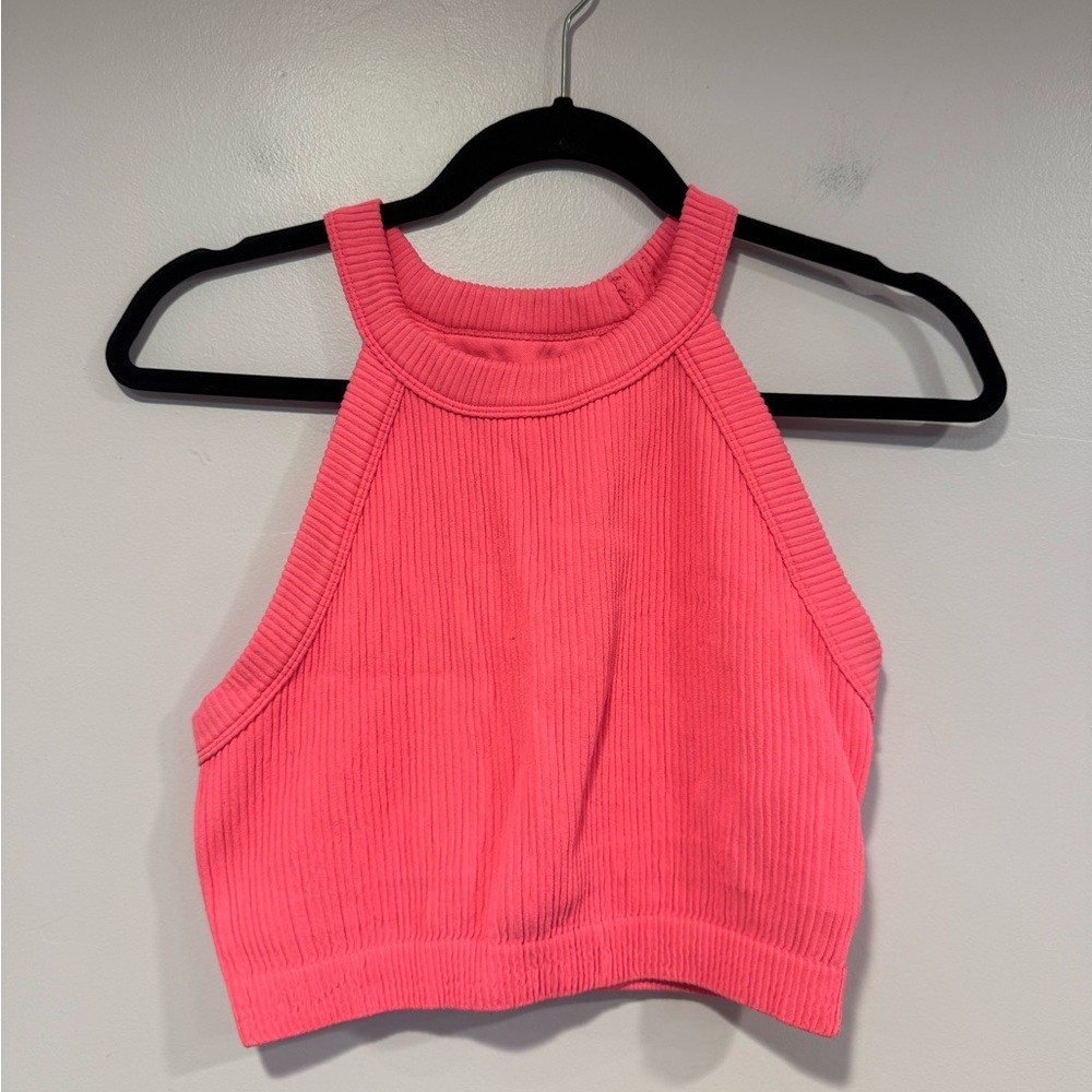 Pink ribbed high neck aerie bra tank